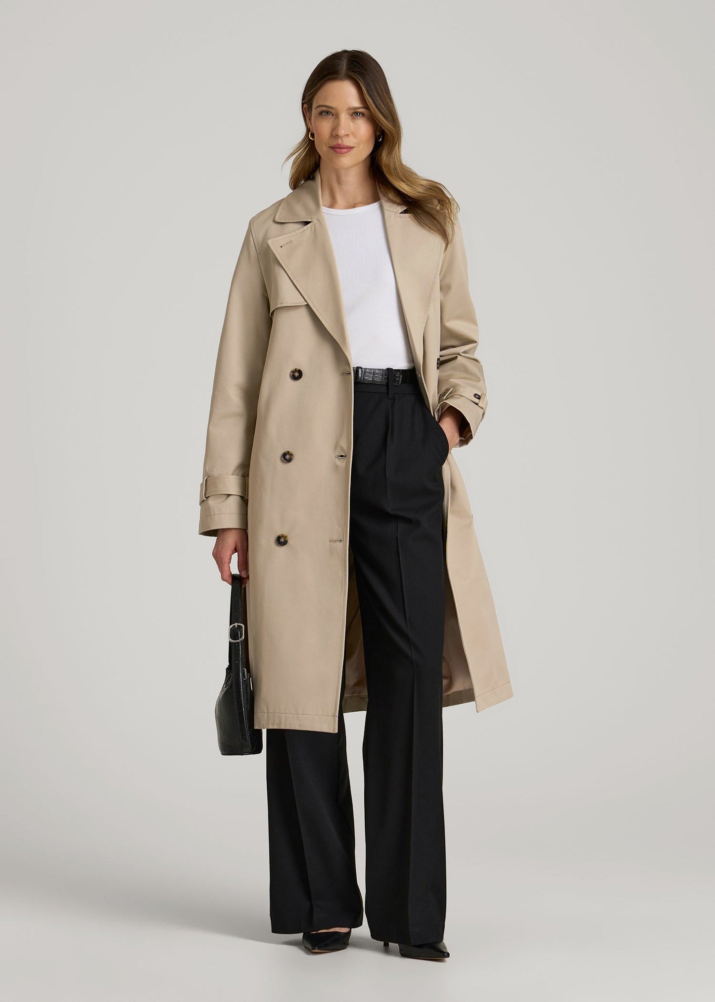 American Tall Women Relaxed Trench Coat for Tall Women in Light Khaki