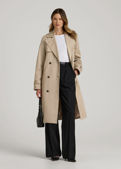 American Tall Women Relaxed Trench Coat for Tall Women in Light Khaki