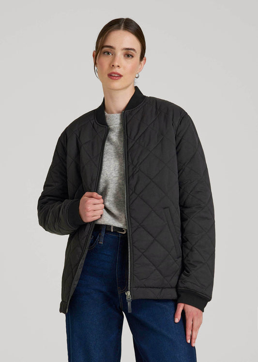 American Tall Women Quilted Jacket for Tall Women in Black