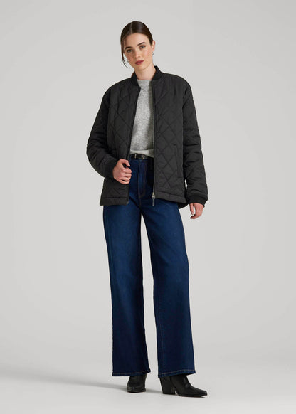American Tall Women Quilted Jacket for Tall Women in Black