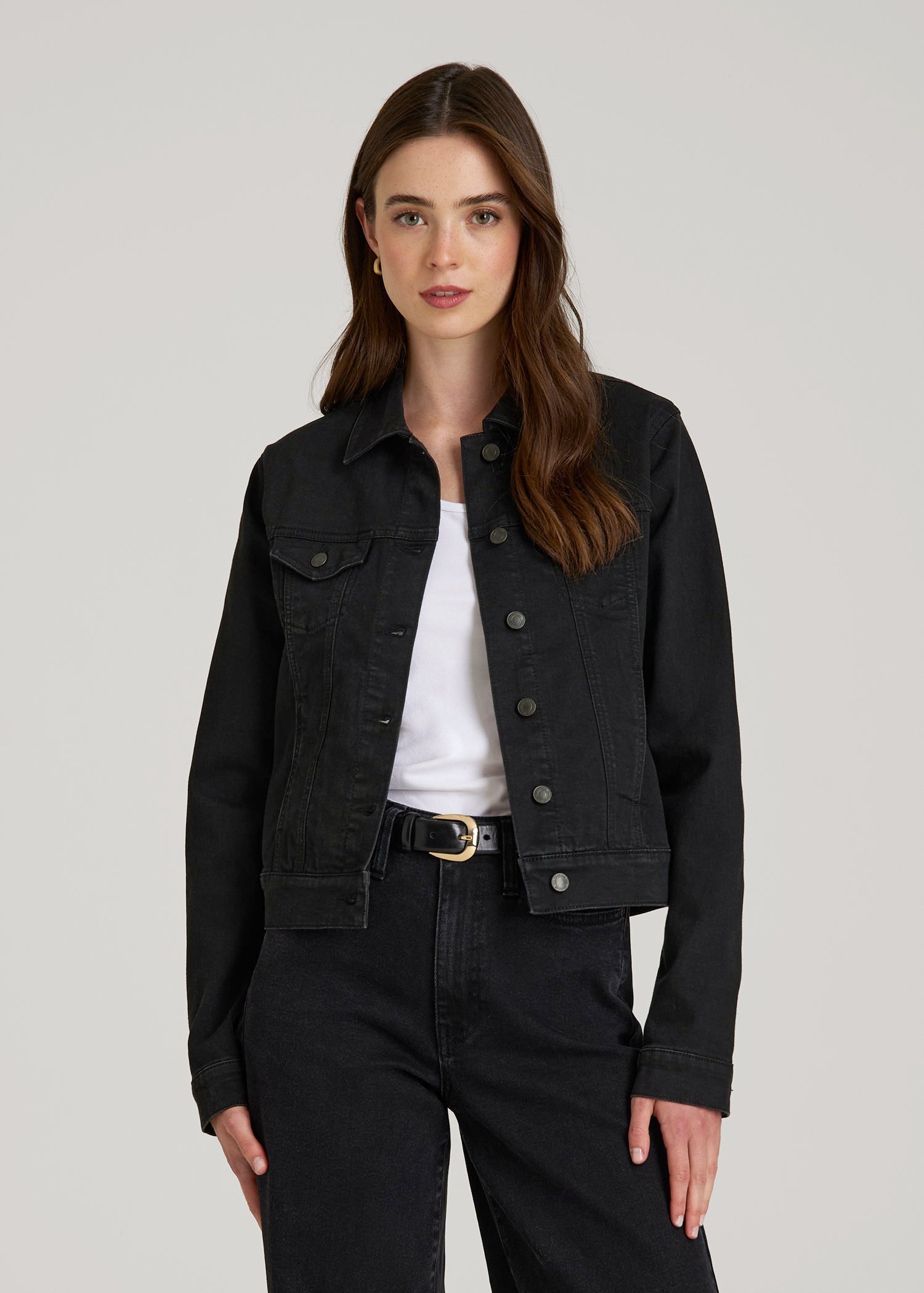 American Tall Women Classic Denim Jacket for Tall Women in Black