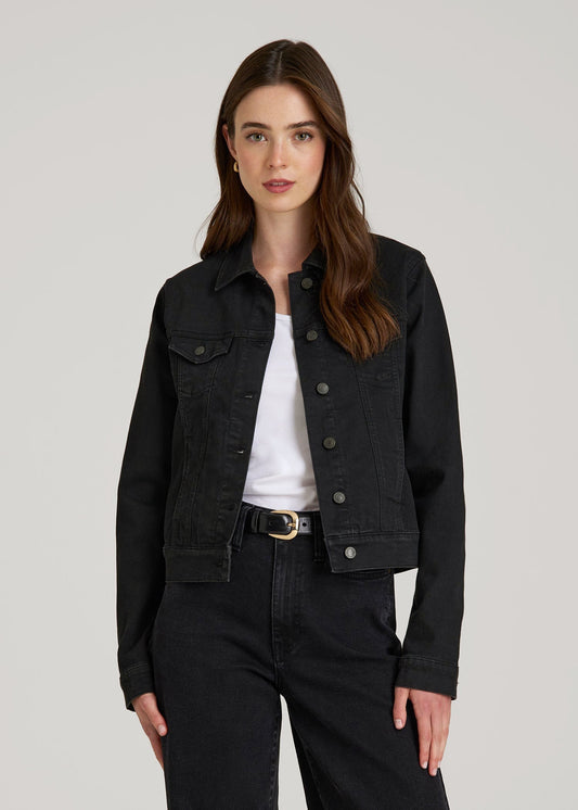American Tall Women Classic Denim Jacket for Tall Women in Black