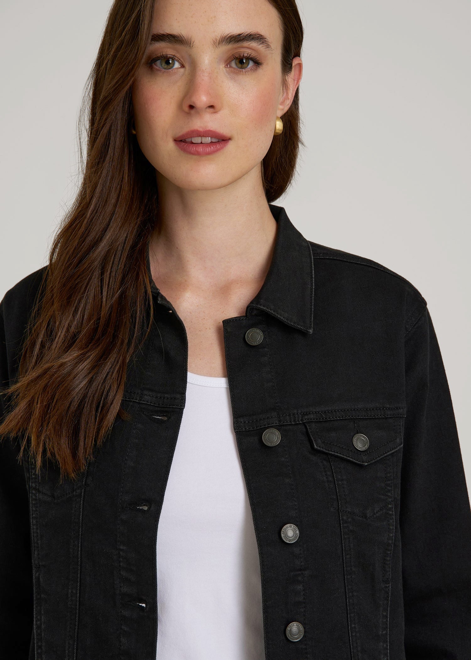 American Tall Women Classic Denim Jacket for Tall Women in Black