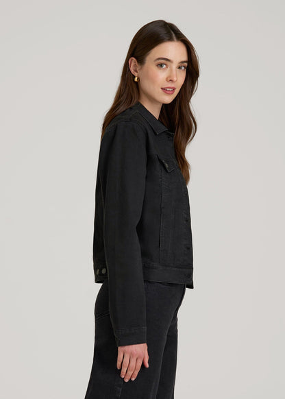American Tall Women Classic Denim Jacket for Tall Women in Black