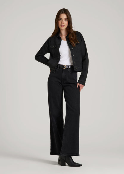 American Tall Women Classic Denim Jacket for Tall Women in Black