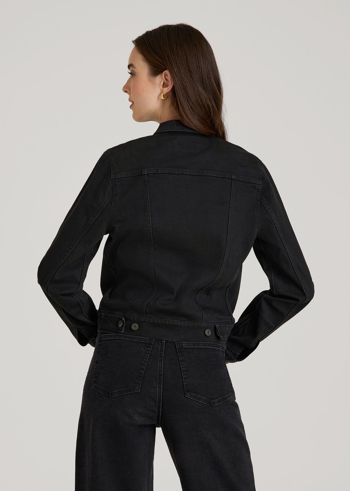 American Tall Women Classic Denim Jacket for Tall Women in Black