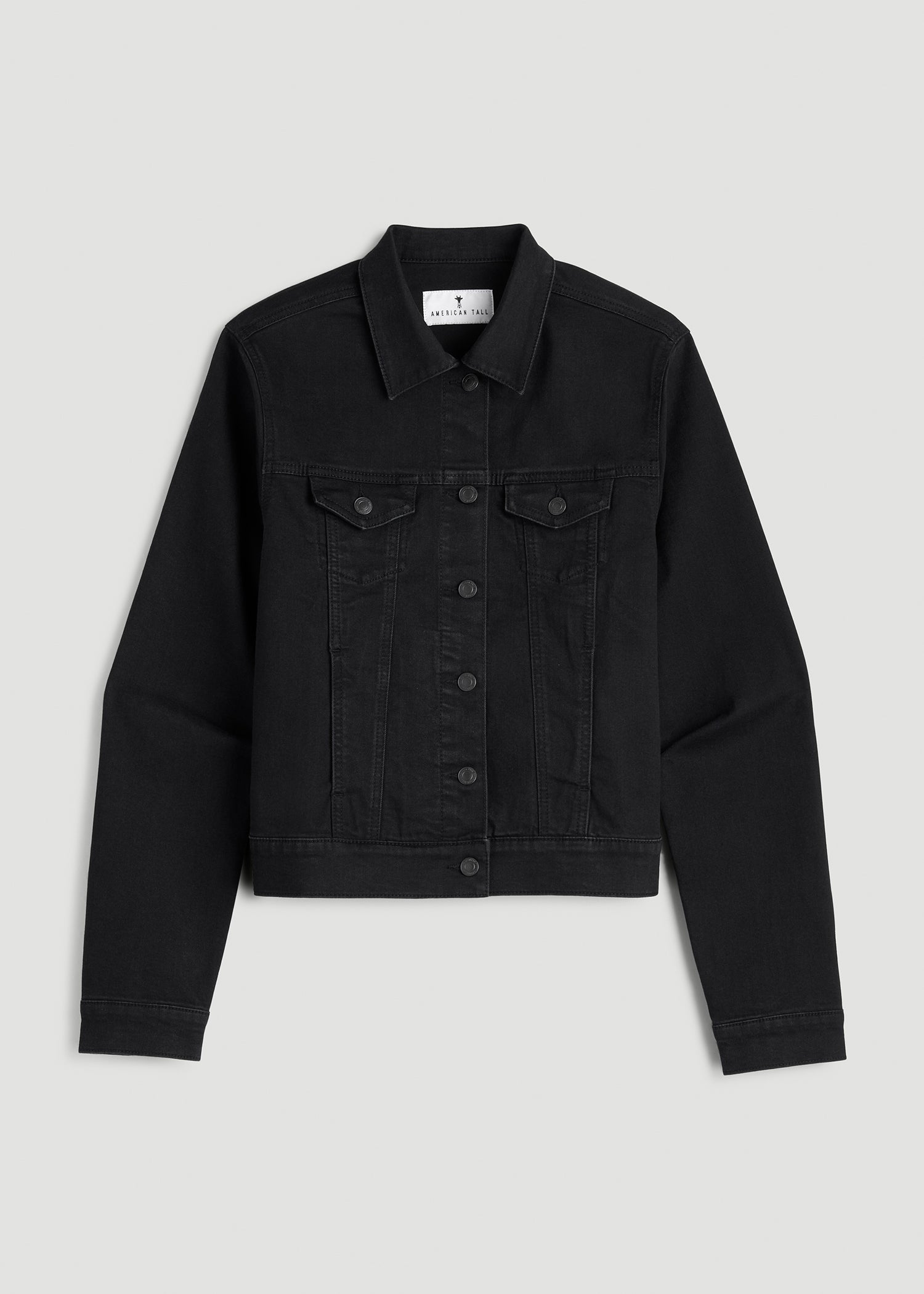 American Tall Women Classic Denim Jacket for Tall Women in Black