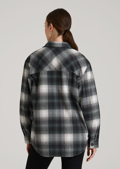 American Tall Women Flannel Shacket for Tall Women in Balsam Green Plaid
