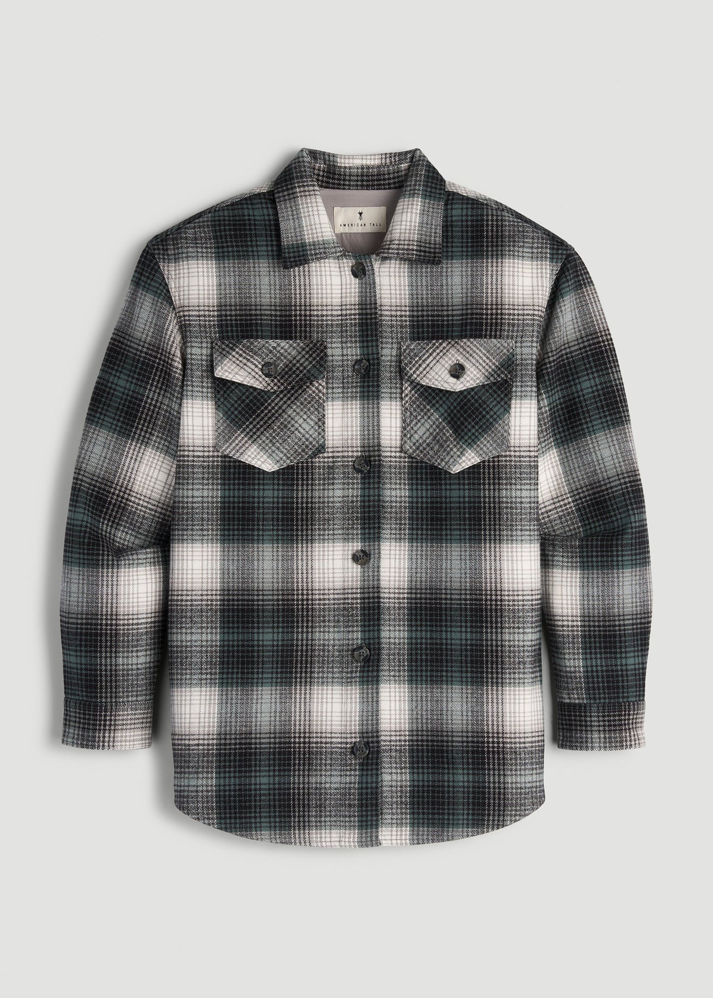 American Tall Women Flannel Shacket for Tall Women in Balsam Green Plaid