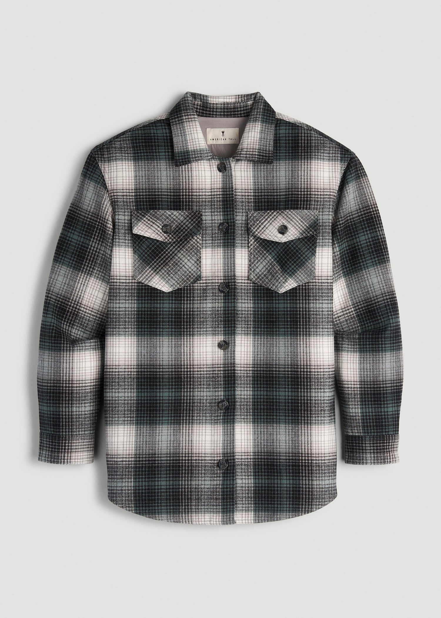 American Tall Women Flannel Shacket for Tall Women in Balsam Green Plaid