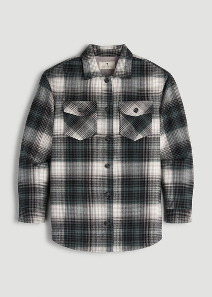 American Tall Women Flannel Shacket for Tall Women in Balsam Green Plaid