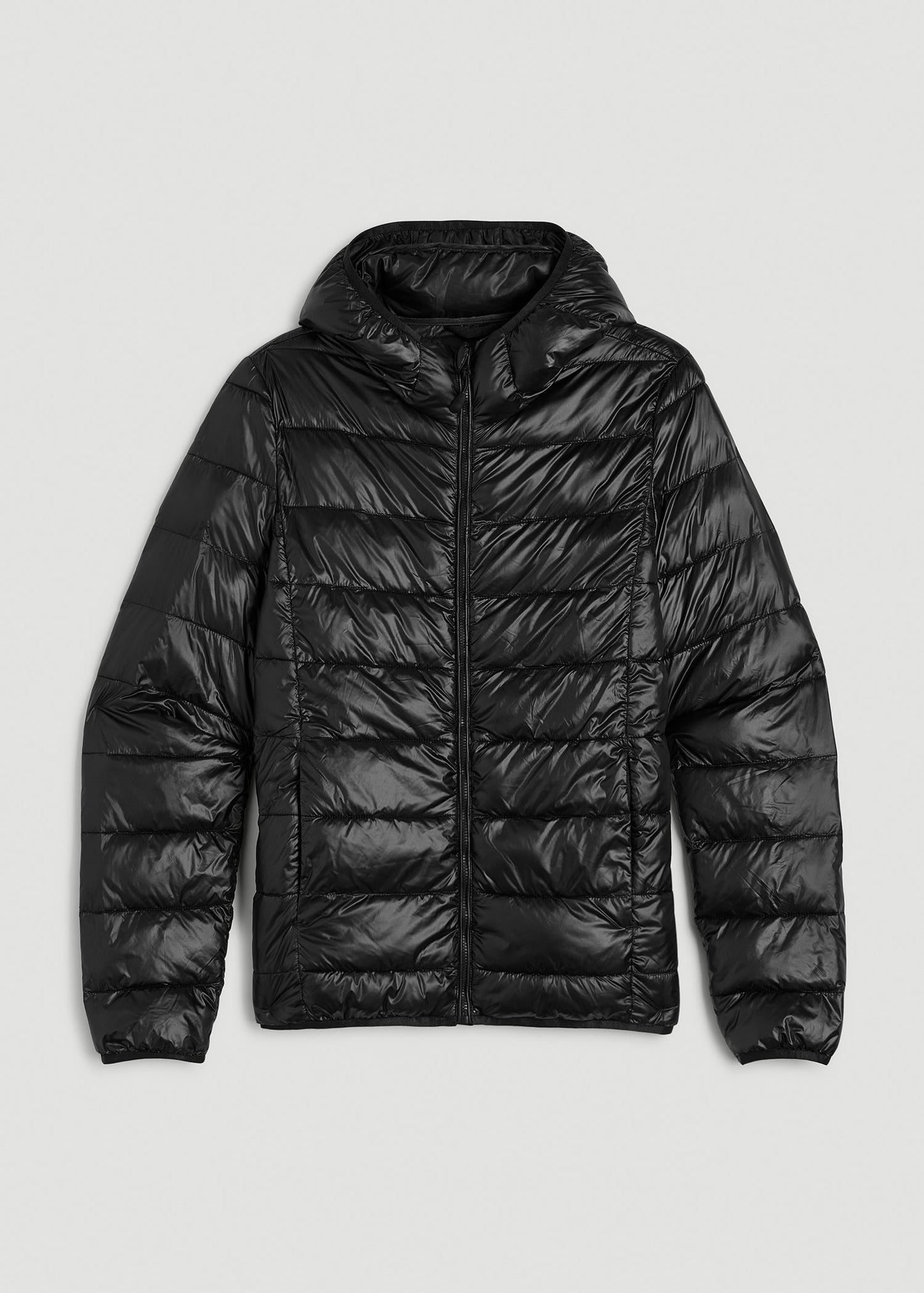 American Tall Women|Men Packable Short Puffer Jacket for Tall Women in Glossy Black