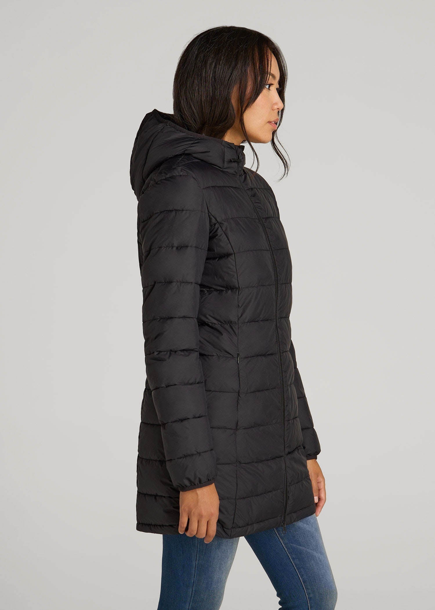 American Tall Women Packable Puffer Jacket for Tall Women in Black