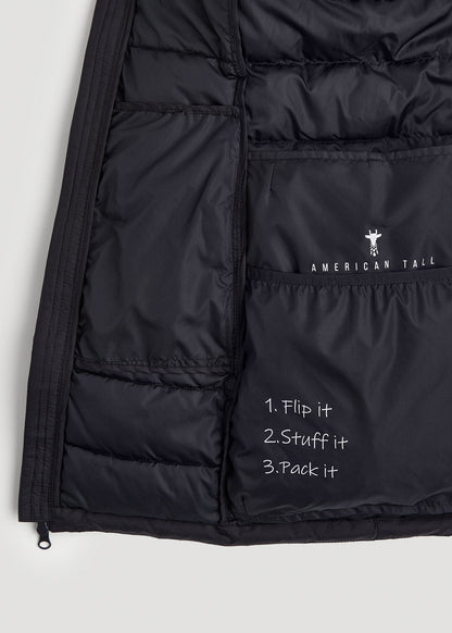 American Tall Women Packable Puffer Jacket for Tall Women in Black