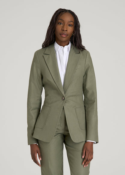 American Tall Women Slim Fit Linen Blend Blazer for Tall Women in Olive