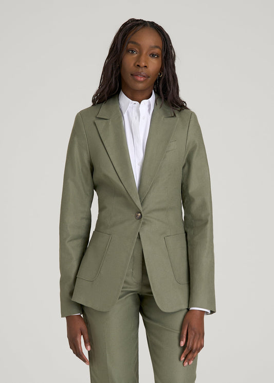 American Tall Women Slim Fit Linen Blend Blazer for Tall Women in Olive