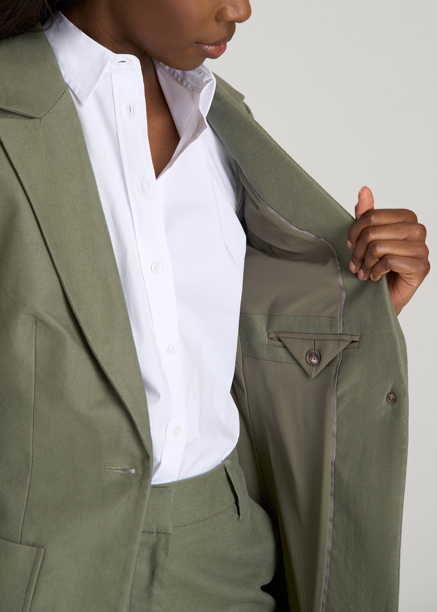 American Tall Women Slim Fit Linen Blend Blazer for Tall Women in Olive