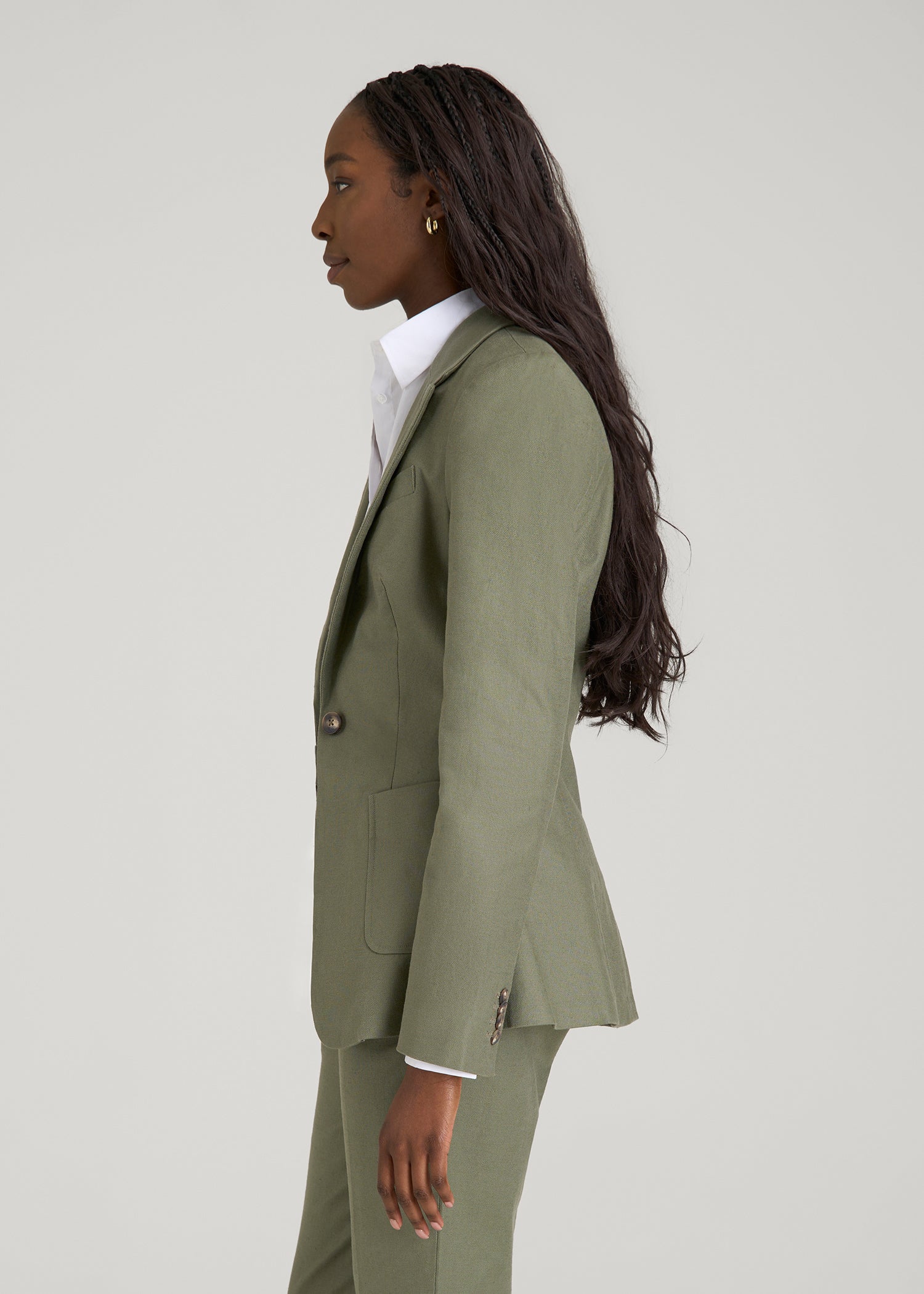 American Tall Women Slim Fit Linen Blend Blazer for Tall Women in Olive