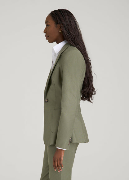 American Tall Women Slim Fit Linen Blend Blazer for Tall Women in Olive
