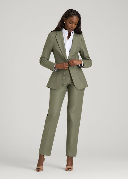 American Tall Women Slim Fit Linen Blend Blazer for Tall Women in Olive
