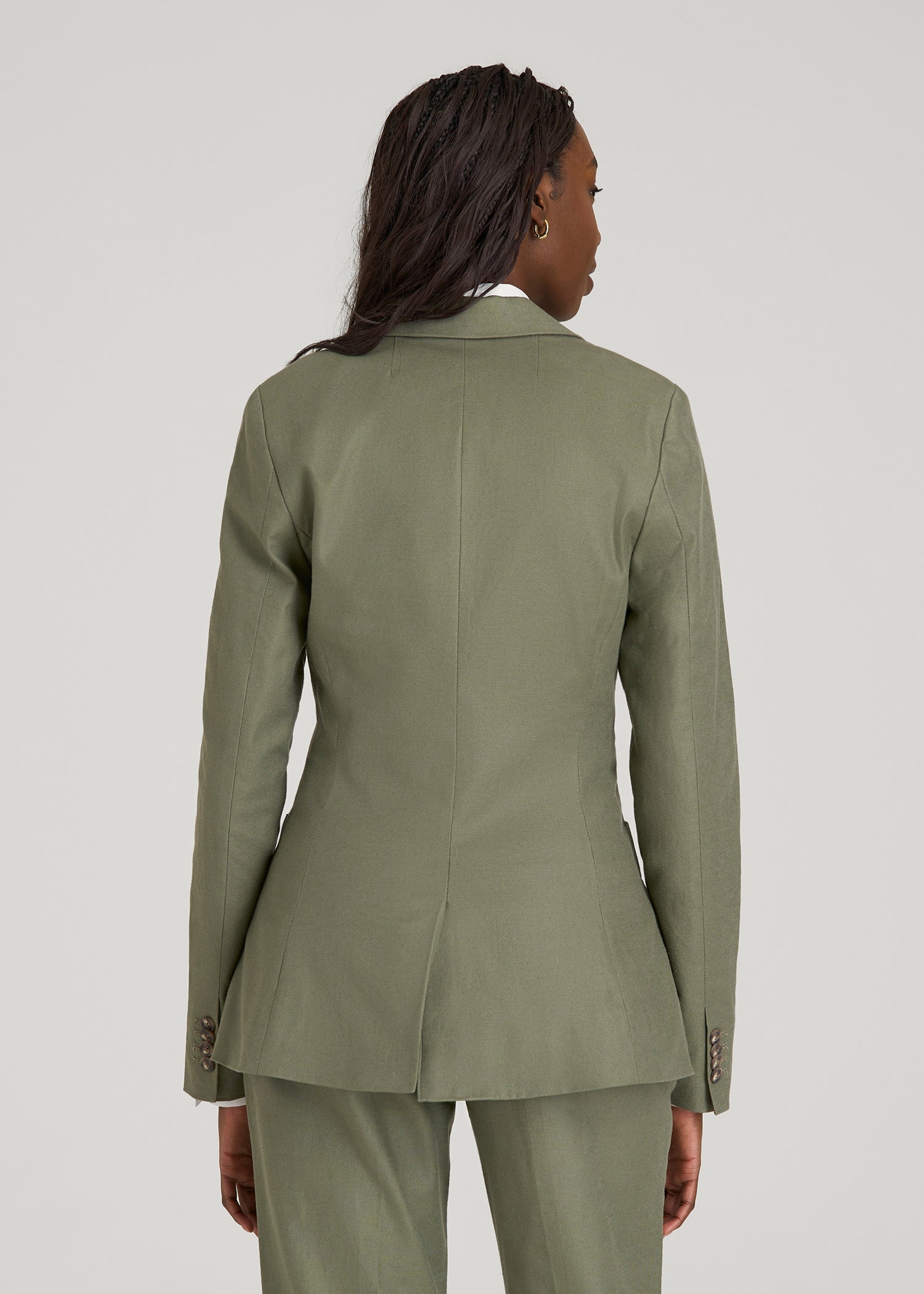 American Tall Women Slim Fit Linen Blend Blazer for Tall Women in Olive