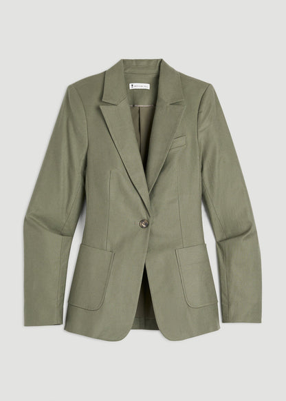 American Tall Women Slim Fit Linen Blend Blazer for Tall Women in Olive
