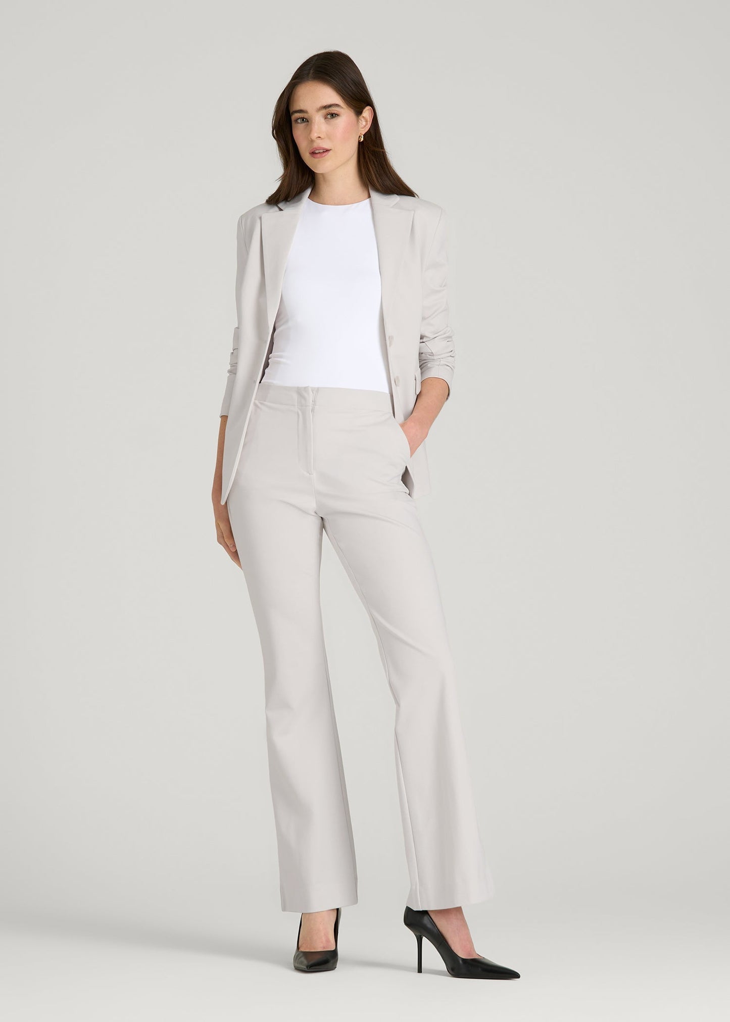 American Tall Women Freedom Flex Two-Button Slim-Fit Blazer for Tall Women in White Sand