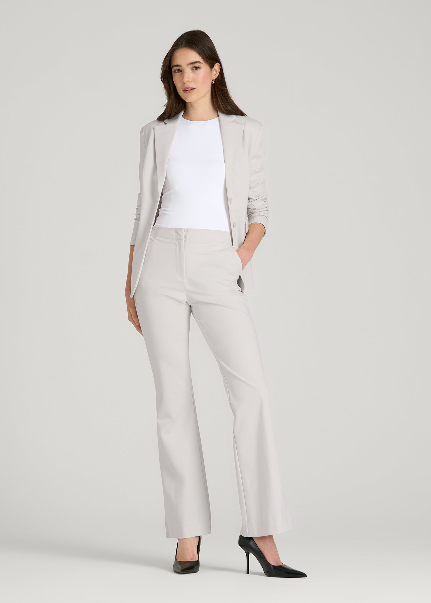 American Tall Women Freedom Flex Two-Button Slim-Fit Blazer for Tall Women in White Sand