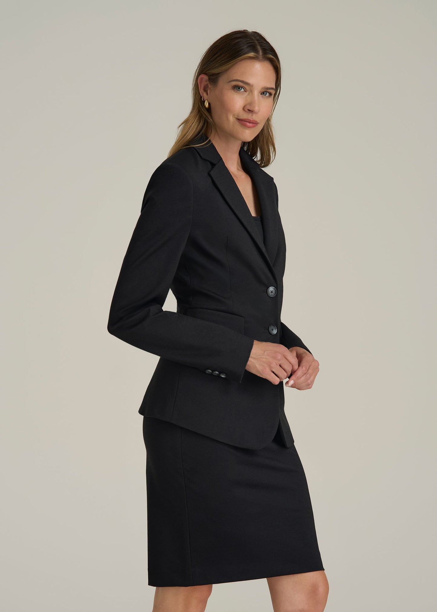American Tall Women Freedom Flex Two-Button Slim-Fit Blazer for Tall Women in Black
