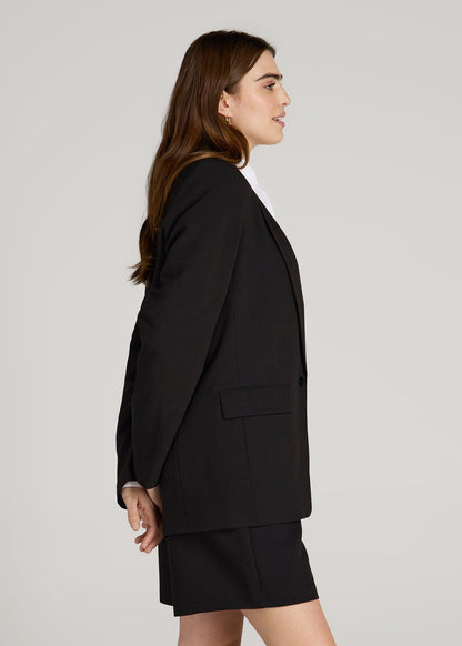 American Tall Women Boyfriend Fit Single-Button Blazer for Tall Women in Black