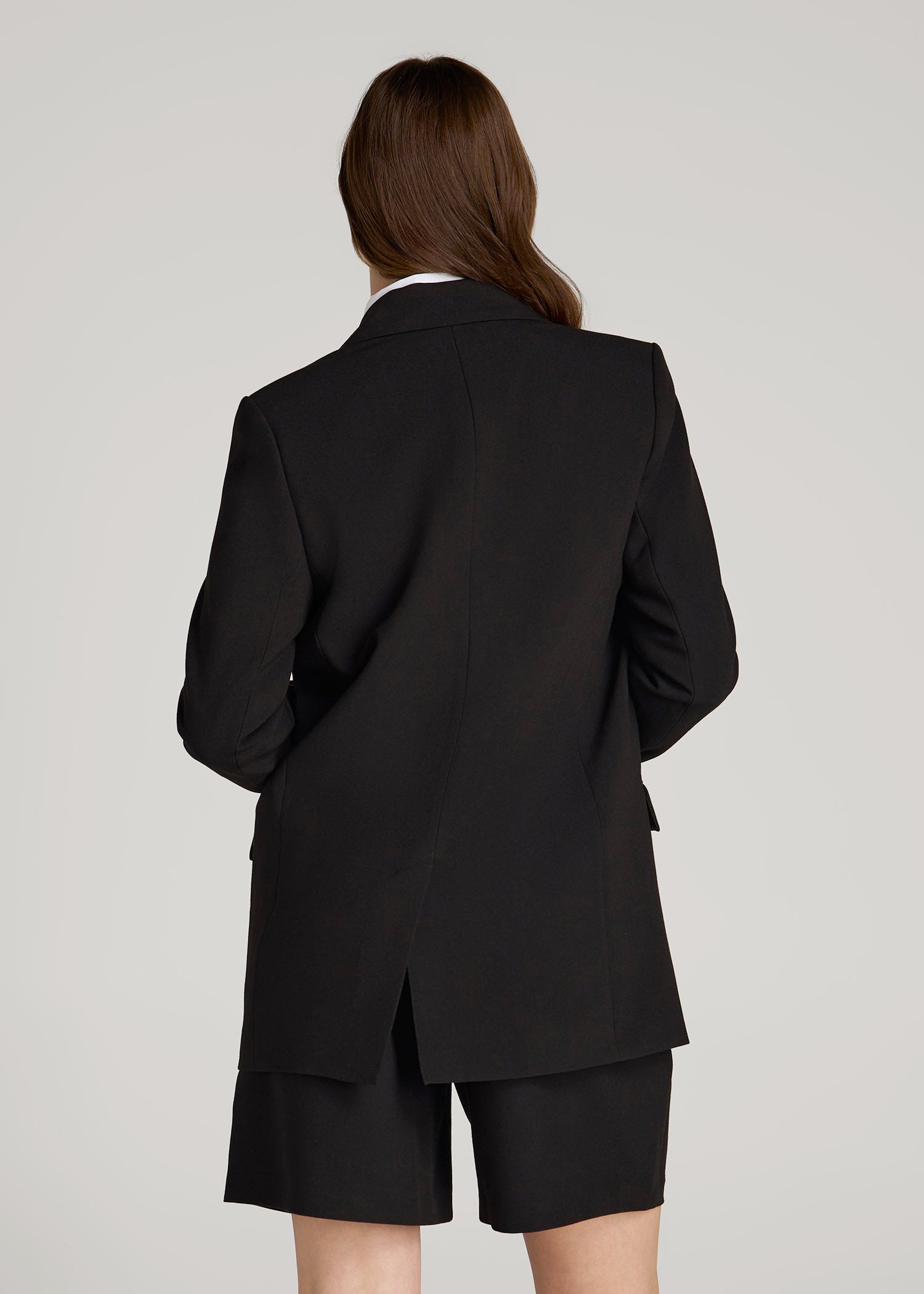 American Tall Women Boyfriend Fit Single-Button Blazer for Tall Women in Black