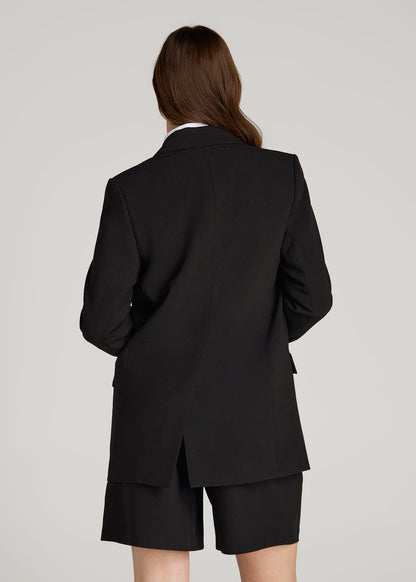 American Tall Women Boyfriend Fit Single-Button Blazer for Tall Women in Black