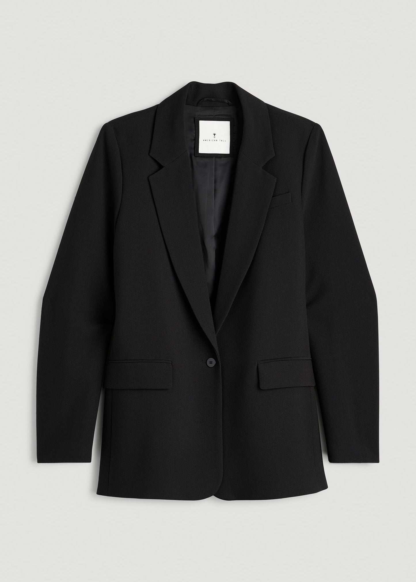 American Tall Women Boyfriend Fit Single-Button Blazer for Tall Women in Black