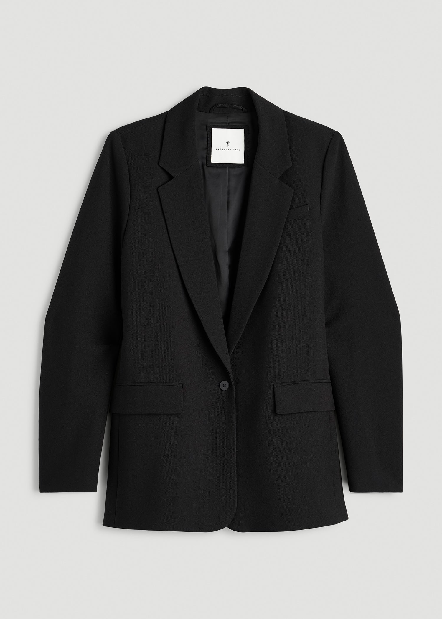 American Tall Women Boyfriend Fit Single-Button Blazer for Tall Women in Black