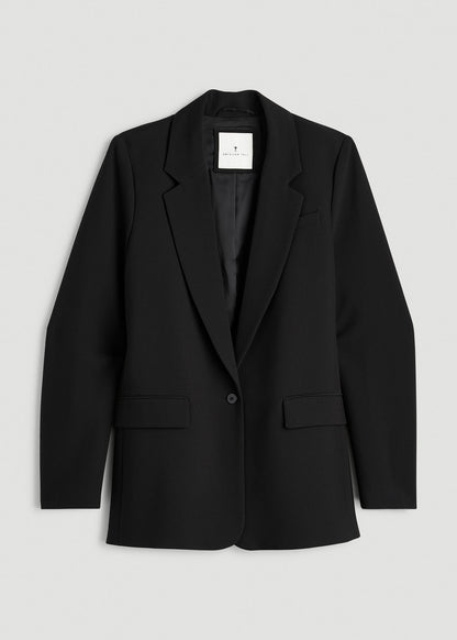 American Tall Women Boyfriend Fit Single-Button Blazer for Tall Women in Black