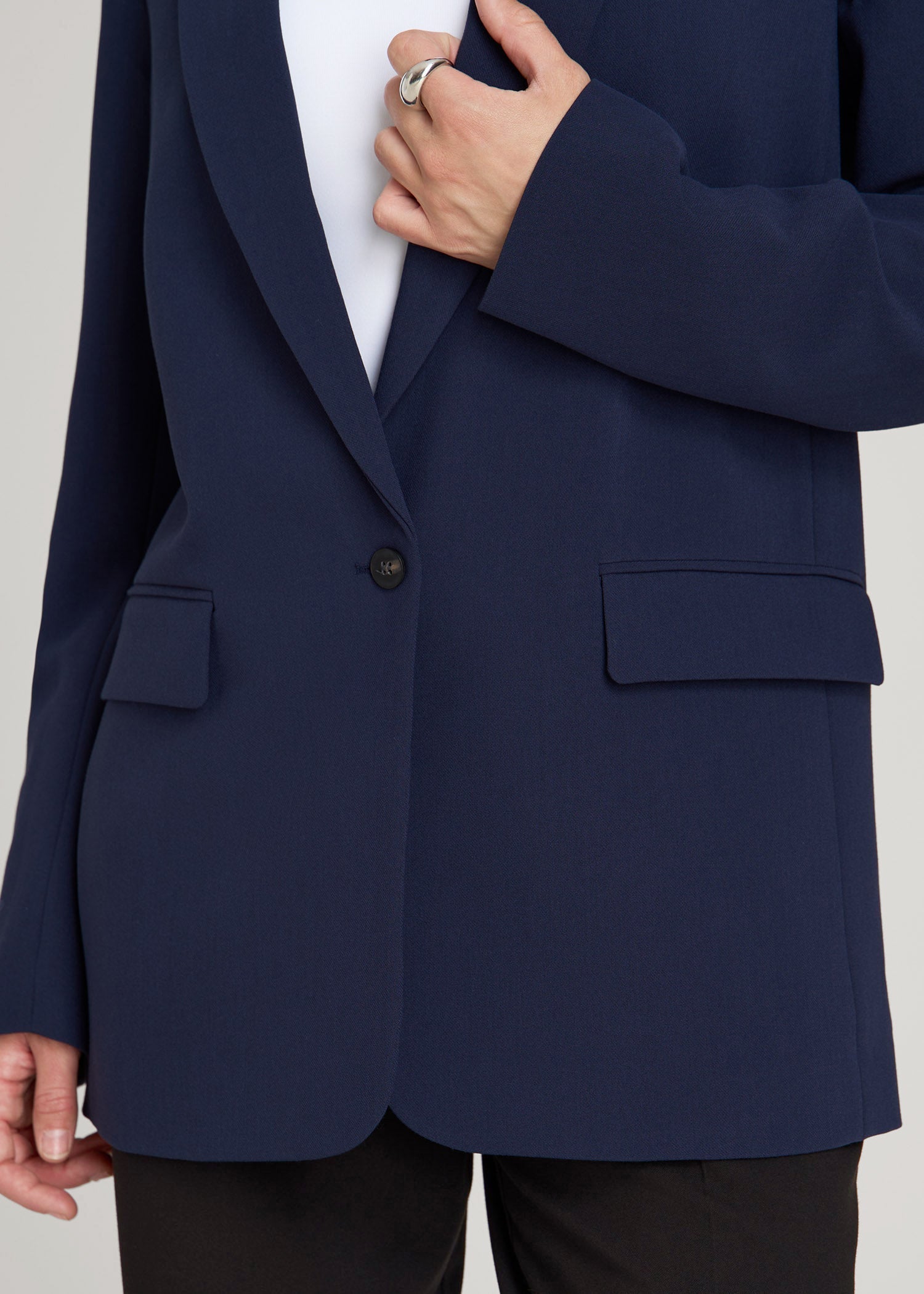 American Tall Women Boyfriend Fit Single-Button Blazer for Tall Women in Navy