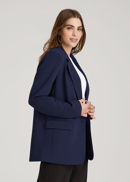 American Tall Women Boyfriend Fit Single-Button Blazer for Tall Women in Navy