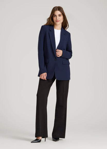 American Tall Women Boyfriend Fit Single-Button Blazer for Tall Women in Navy