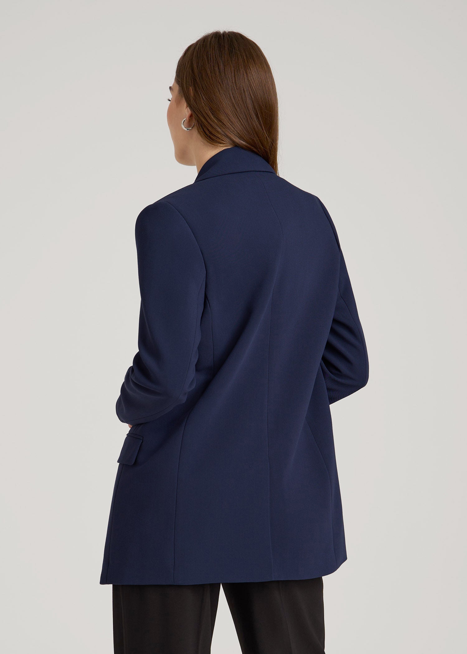 American Tall Women Boyfriend Fit Single-Button Blazer for Tall Women in Navy