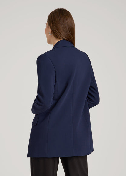 American Tall Women Boyfriend Fit Single-Button Blazer for Tall Women in Navy
