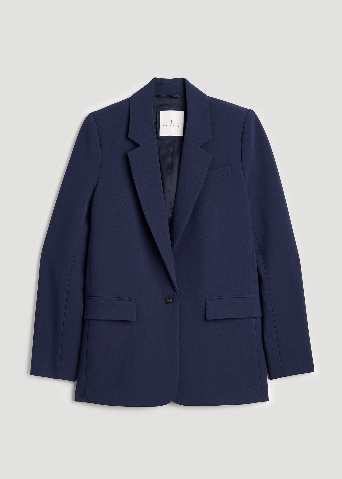 American Tall Women Boyfriend Fit Single-Button Blazer for Tall Women in Navy