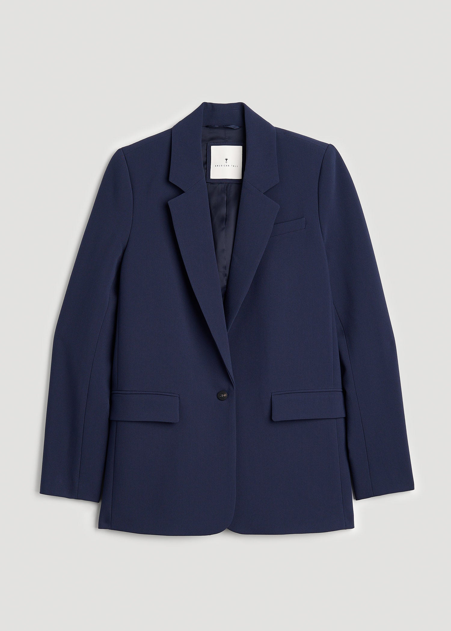 American Tall Women Boyfriend Fit Single-Button Blazer for Tall Women in Navy
