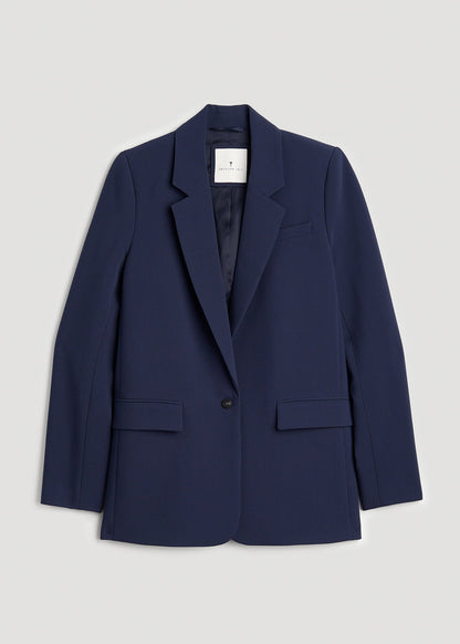 American Tall Women Boyfriend Fit Single-Button Blazer for Tall Women in Navy