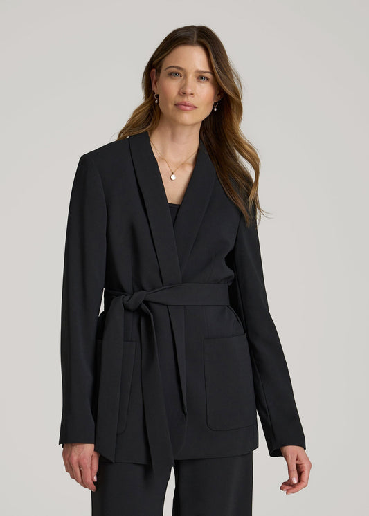 American Tall Women Crepe Wrap Blazer for Tall Women in Black