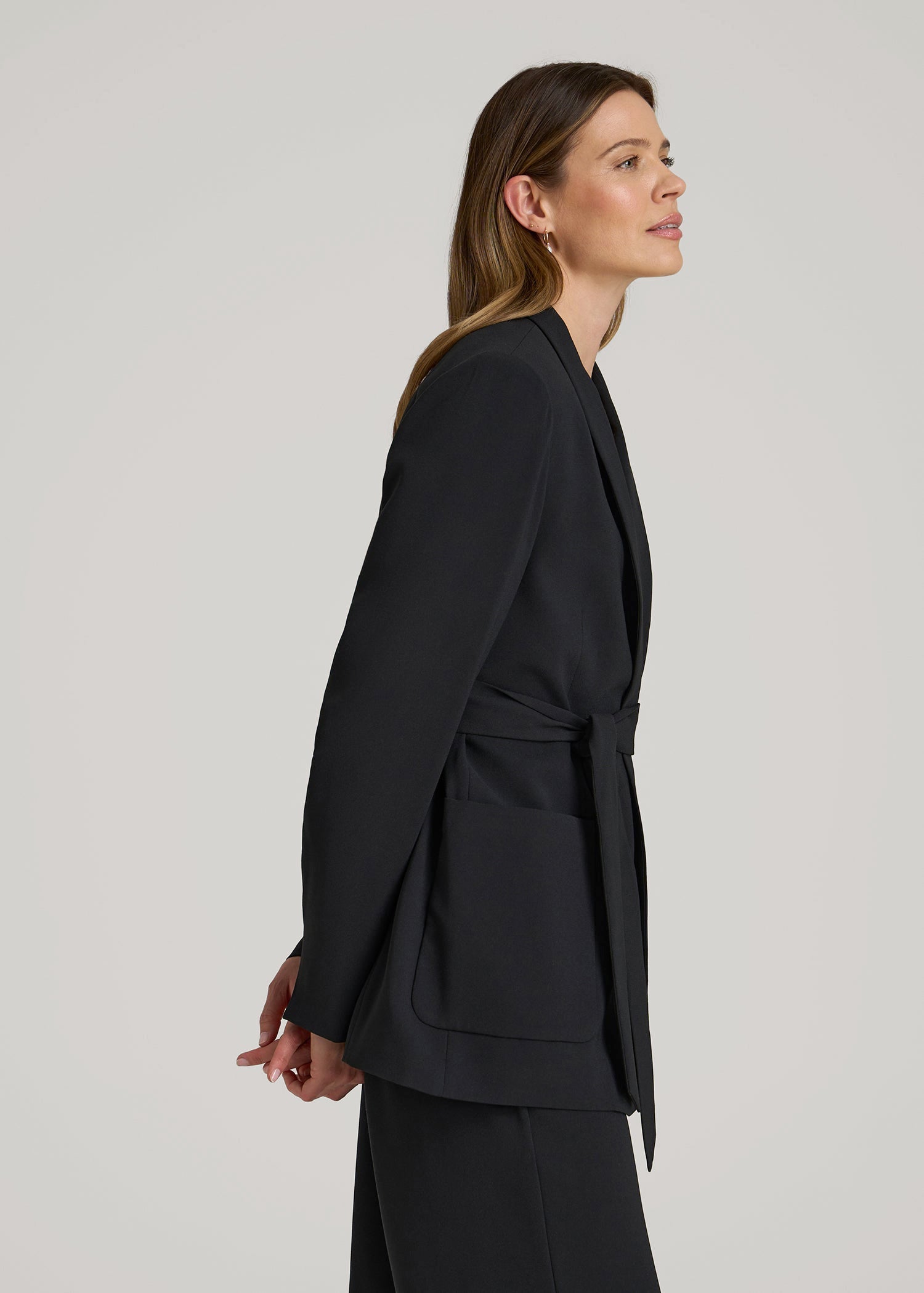 American Tall Women Crepe Wrap Blazer for Tall Women in Black