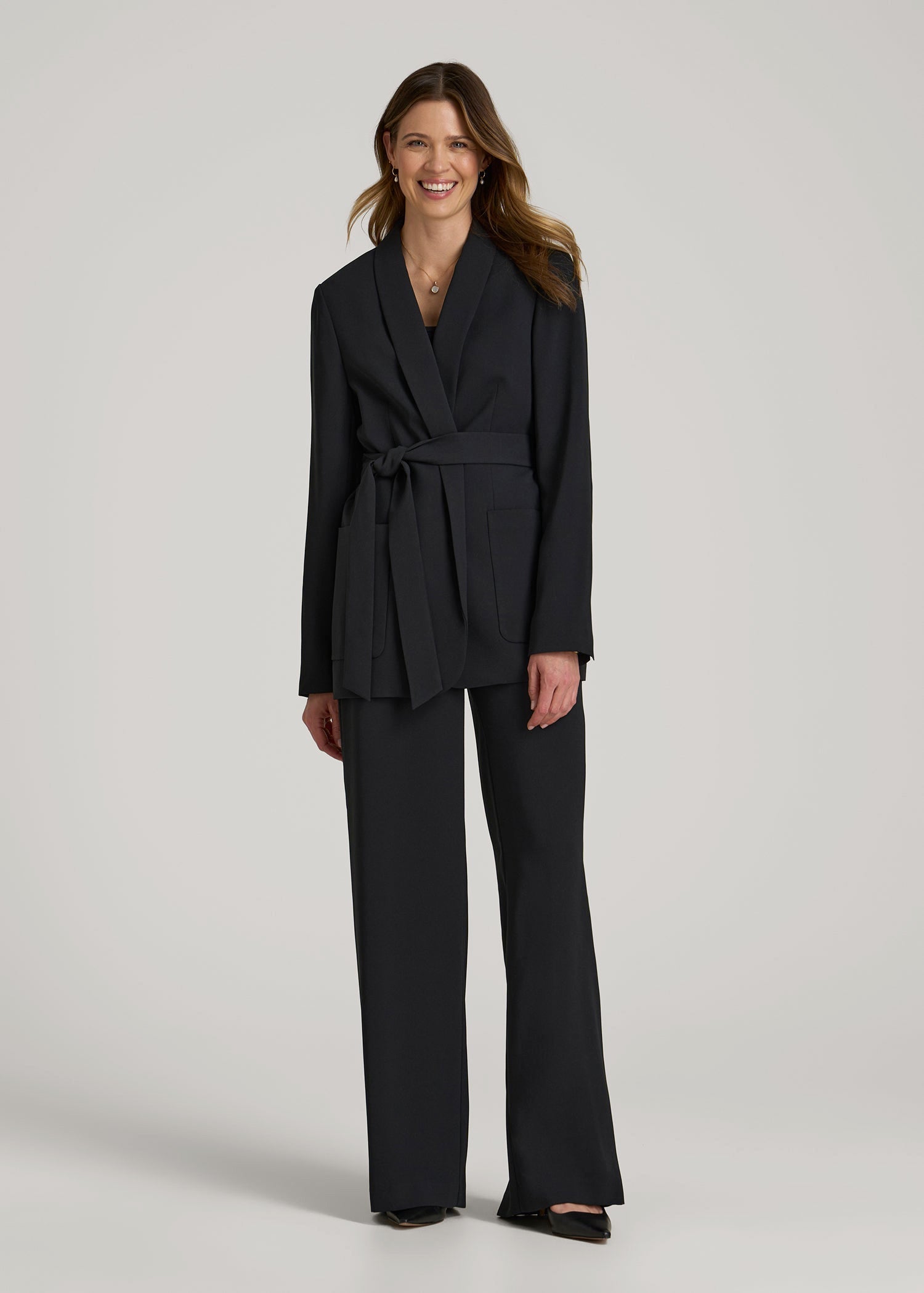 American Tall Women Crepe Wrap Blazer for Tall Women in Black