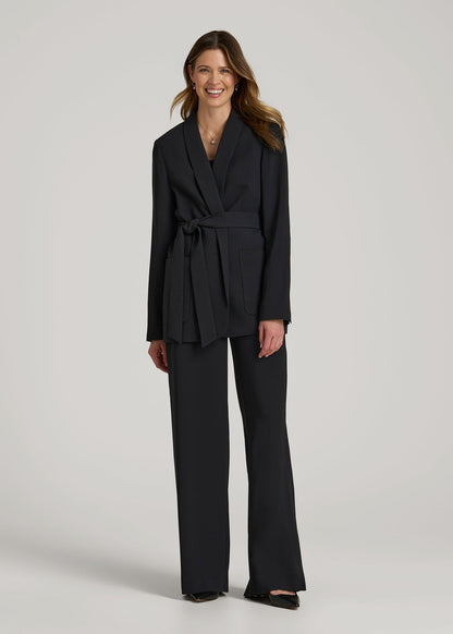 American Tall Women Crepe Wrap Blazer for Tall Women in Black