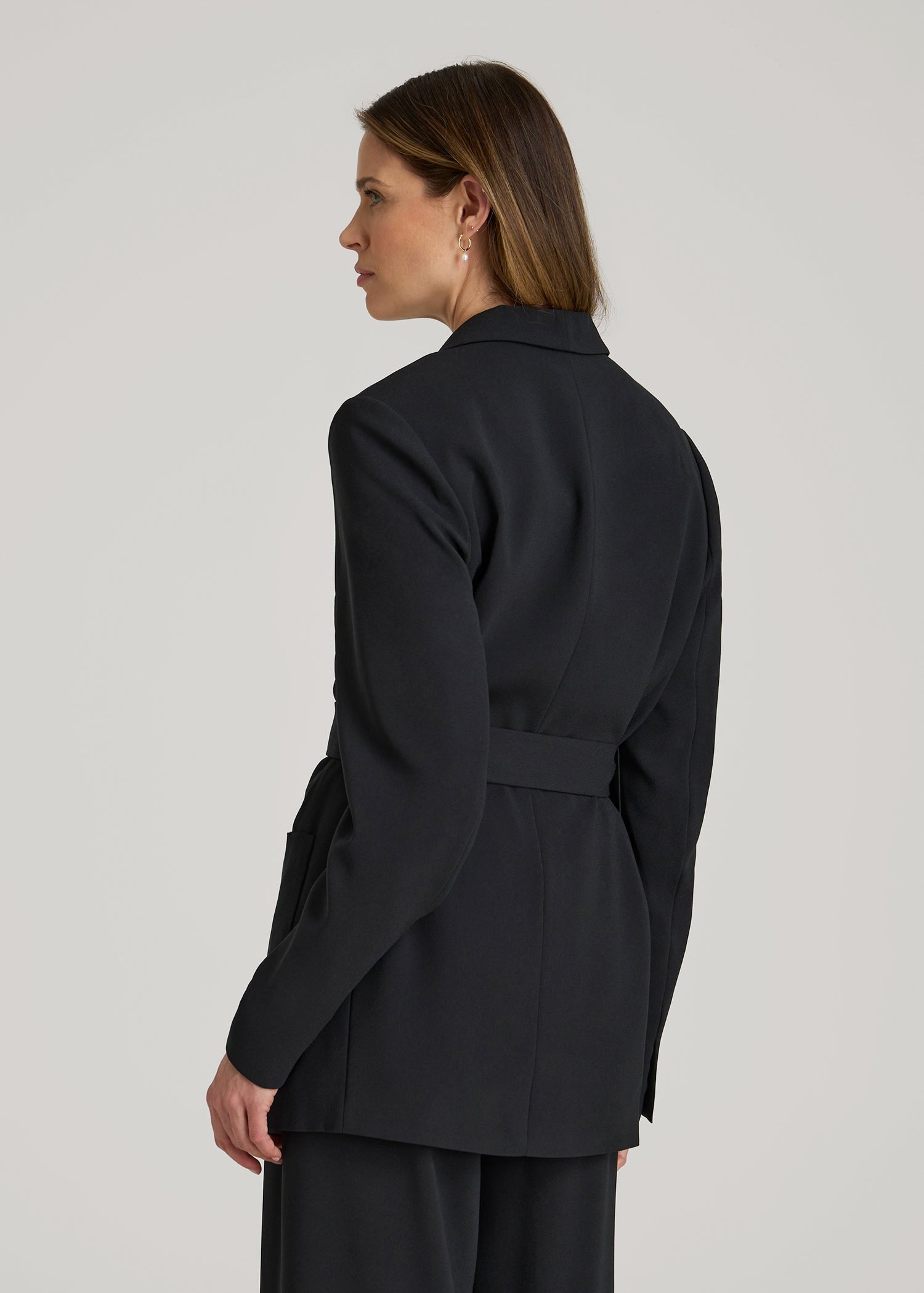 American Tall Women Crepe Wrap Blazer for Tall Women in Black