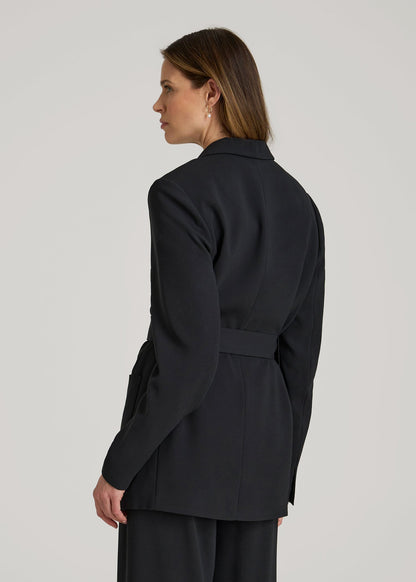 American Tall Women Crepe Wrap Blazer for Tall Women in Black