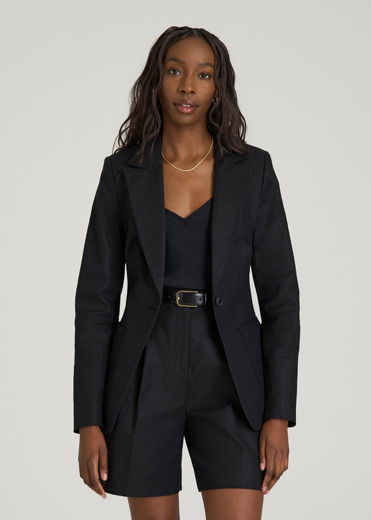 American Tall Women Slim Fit Linen Blend Blazer for Tall Women in Black